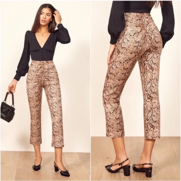 Reformation Pants - REFORMATION Snake print Marlon High rise pants size 4
